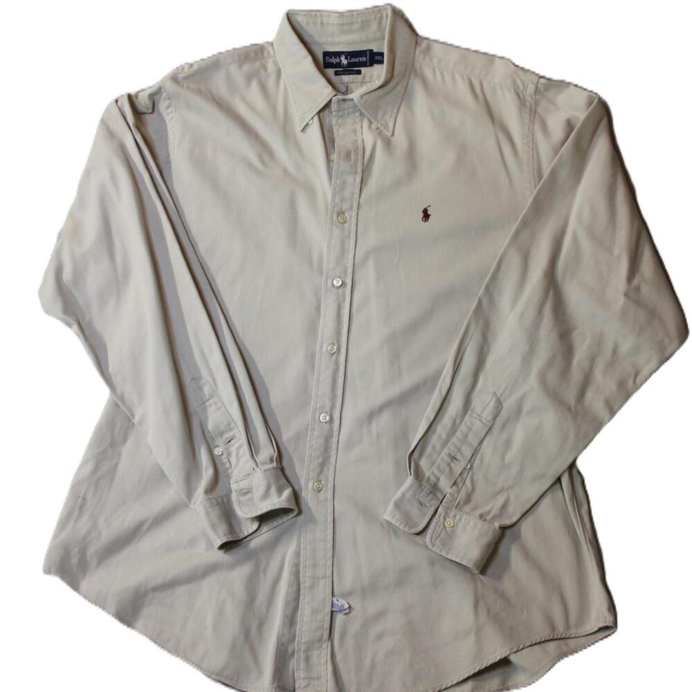 Ralph Lauren Shirt Mens 2XL Beige Classic Fit Long Sleeve Twill Button Down